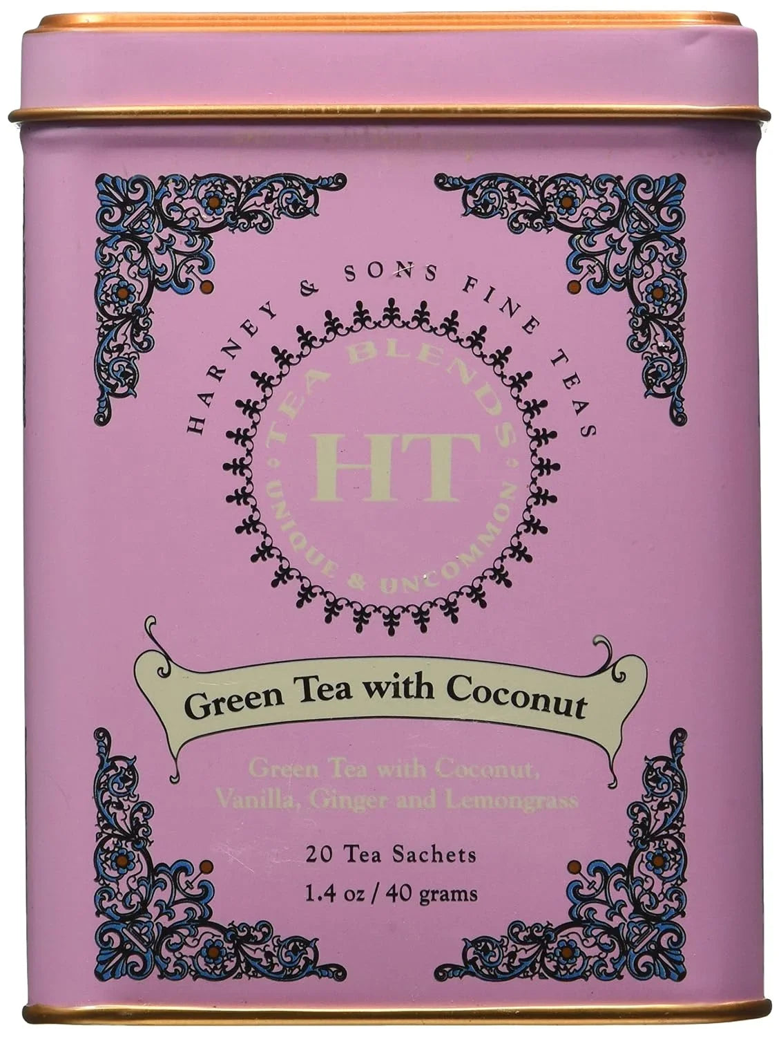 Harney and Sons Fine Teas, Green Tea with Coconut, 20 Sachets (Pack of 3)