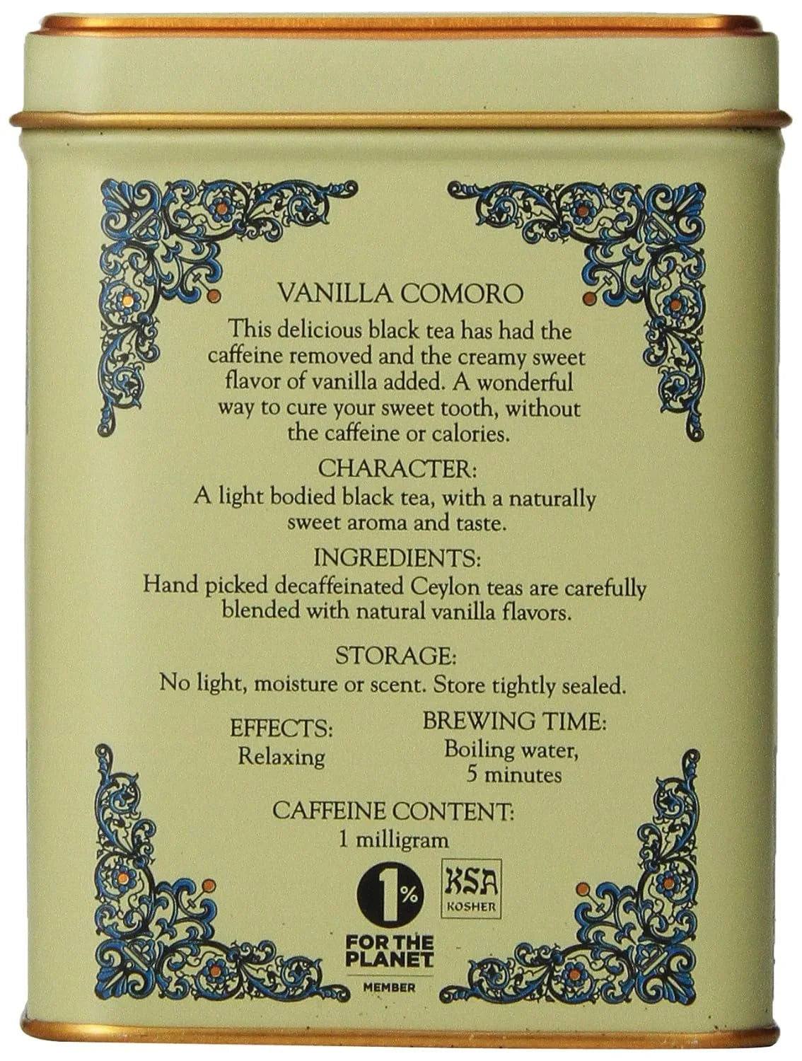 Harney & Sons Tea Decaffeinated, Great Present Idea, Vanilla Comoro, 1.4 oz Tin (20 Sachets) (Pack of 2)