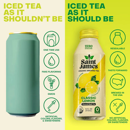 Saint James Iced Tea Organic Black Tea, Classic Lemon, 12 Pack