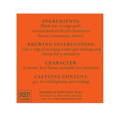 Harney & Sons Hot Cinnamon Spice Black Tea Bags, 50 Count