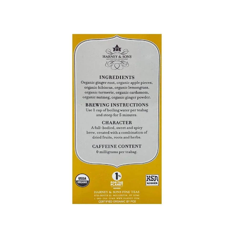 Harney & Sons Organic Tea Bags Ginger Turmeric, 20 Count (Pack of 2)
