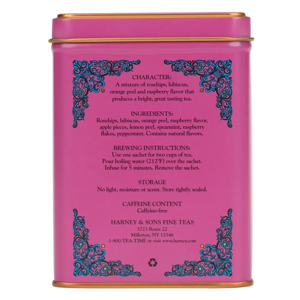 Harney & Sons HT Raspberry Herbal Tea, Caffeine Free, 20 Sachets Tin