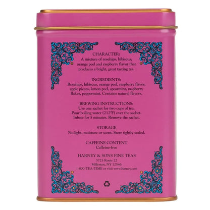Harney & Sons HT Raspberry Herbal Tea, Caffeine Free, 20 Sachets Tin