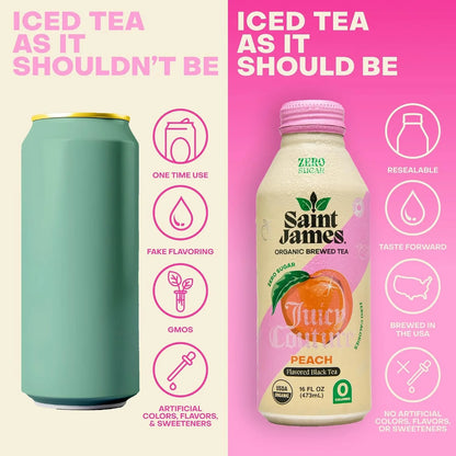 Saint James x Juicy Couture Juicy Peach Organic Black Tea, 16 Oz, 12 Pack