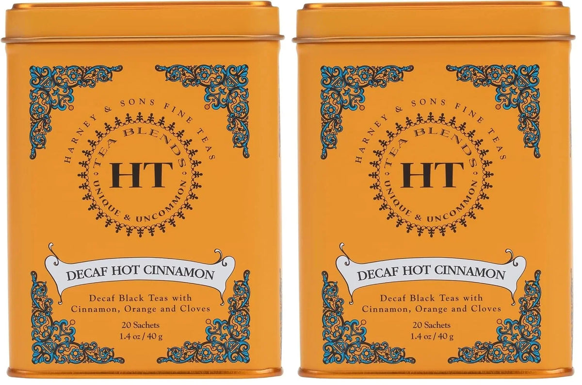 Harney & Sons Decaf Hot Cinnamon Tea, Tea Sachets | 20 Sachets | 1.4 oz | Pack of 2