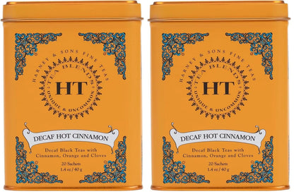 Harney & Sons Decaf Hot Cinnamon Tea, Tea Sachets | 20 Sachets | 1.4 oz | Pack of 2