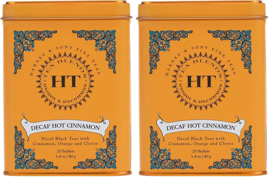 Harney & Sons Decaf Hot Cinnamon Tea, Tea Sachets | 20 Sachets | 1.4 oz | Pack of 2