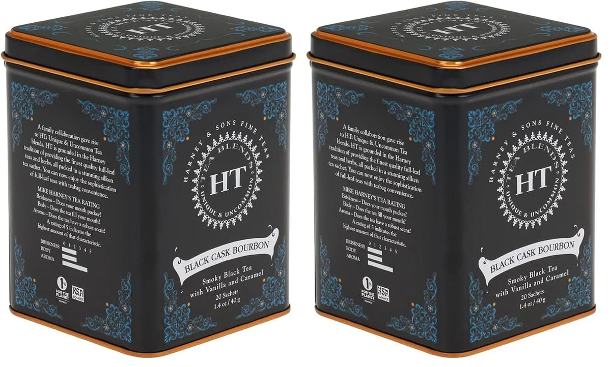 Harney & Sons Black Cask Bourbon Tea, 20 Sachets of Smoky Black Tea with Light Caramel Flavors (Pack of 2)