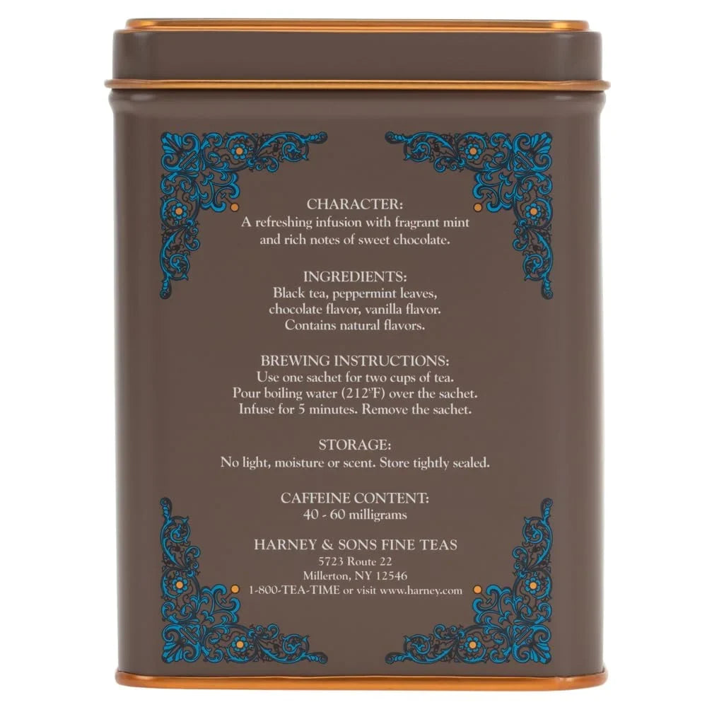 Harney and Sons Chocolate Mint, Flavored Black Tea - 20 Sachets per Tin