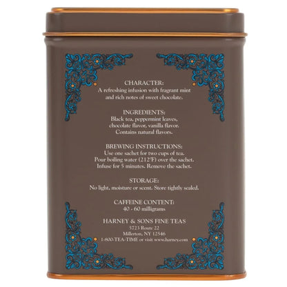 Harney and Sons Chocolate Mint, Flavored Black Tea - 20 Sachets per Tin