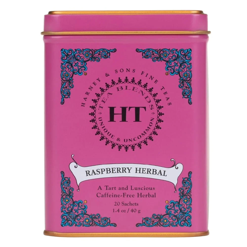 Harney & Sons HT Raspberry Herbal Tea, Caffeine Free, 20 Sachets Tin (Pack of 2)