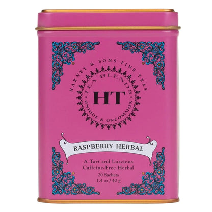Harney & Sons HT Raspberry Herbal Tea, Caffeine Free, 20 Sachets Tin (Pack of 2)