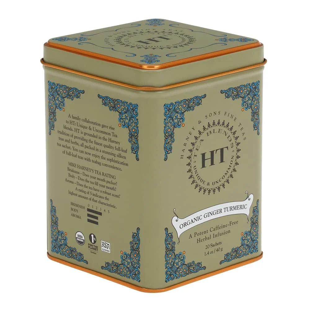 Harney & Sons HT Organic Ginger Turmeric Herbal Tea, 20 Sachets Tin