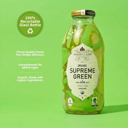 Harney & Sons Organic Supreme Green Iced Tea, 12 glass bottles, 16oz