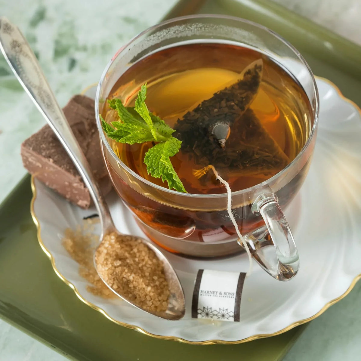 Harney and Sons Chocolate Mint, Flavored Black Tea - 20 Sachets per Tin