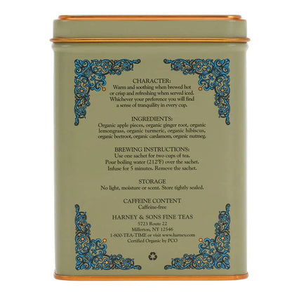 Harney & Sons HT Organic Ginger Turmeric Herbal Tea, 20 Sachets Tin