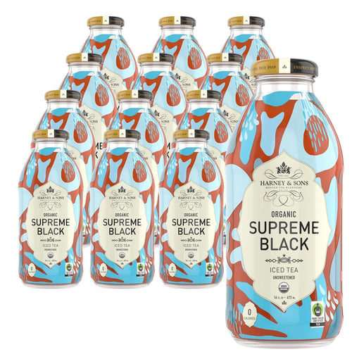 Harney & Sons Organic Supreme Black Iced Tea, 12 Glass Bottles, 16 oz