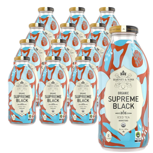 Harney & Sons Organic Supreme Black Iced Tea, 12 Glass Bottles, 16 oz