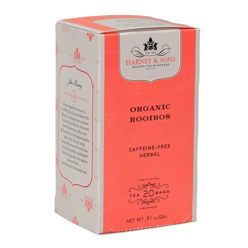 Harney & Sons Premium Tea, Organic Rooibos Herbal Tea, Individually Wrapped Tea Bags, 20/box
