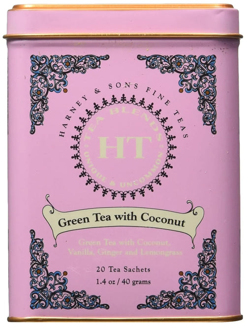 Harney and Sons Fine Teas, Green Tea with Coconut, 20 Sachets (Pack of 3)