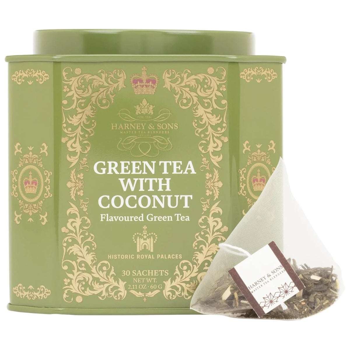 Harney & Sons Green Tea with Coconut, 30 Sachets in Tin