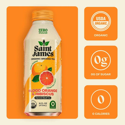 Saint James Iced Tea, Organic Black Tea, Blood Orange, 12 Pack