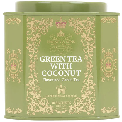 Harney & Sons Green Tea with Coconut, 30 Sachets in Tin
