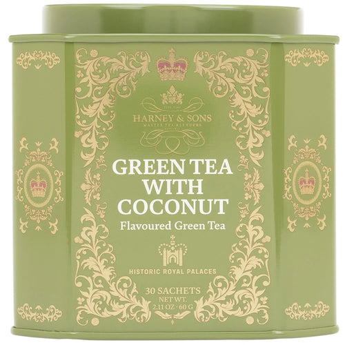 Harney & Sons Green Tea with Coconut, 30 Sachets in Tin