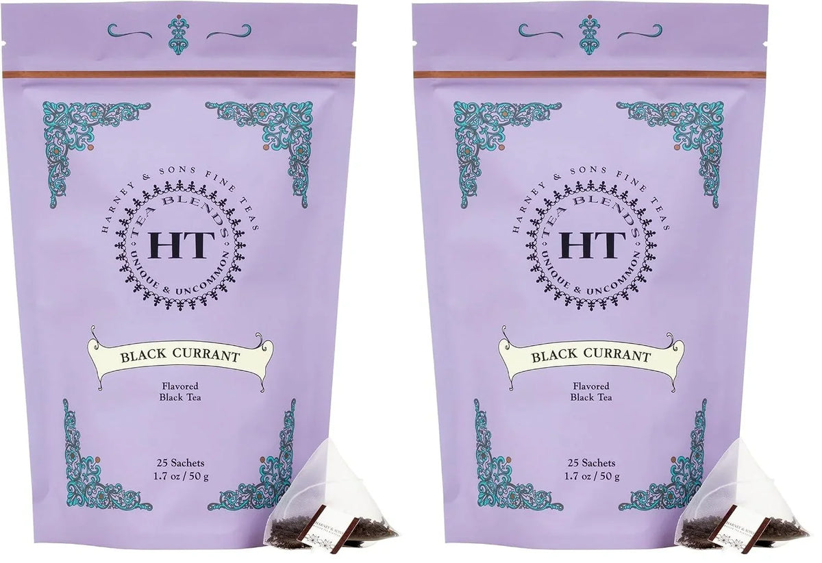 Harney & Sons Black Currant Tea | 25 Sachets of Caffeinated Black Tea with Black Currant Flavor, HT Tea Blends (Pack of 2)