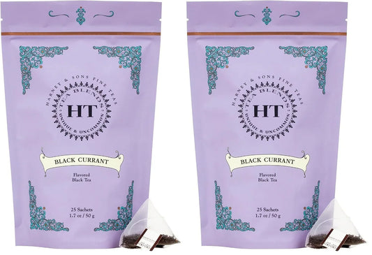 Harney & Sons Black Currant Tea | 25 Sachets of Caffeinated Black Tea with Black Currant Flavor, HT Tea Blends (Pack of 2)