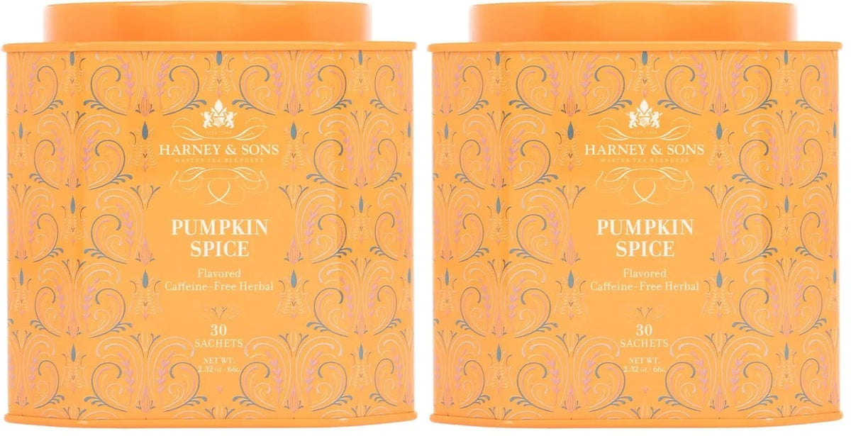 Harney & Sons Pumpkin Spice 30ct sachet tin, a Caffeine-Free Pumpkin Spice Blend (Pack of 2)