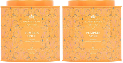 Harney & Sons Pumpkin Spice 30ct sachet tin, a Caffeine-Free Pumpkin Spice Blend (Pack of 2)
