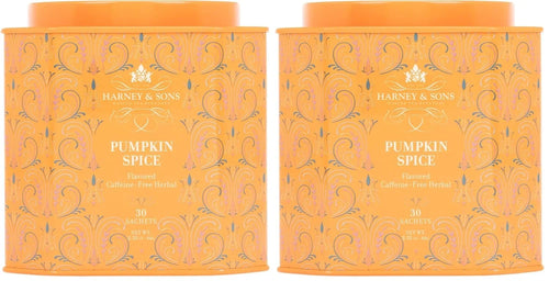 Harney & Sons Pumpkin Spice 30ct sachet tin, a Caffeine-Free Pumpkin Spice Blend (Pack of 2)