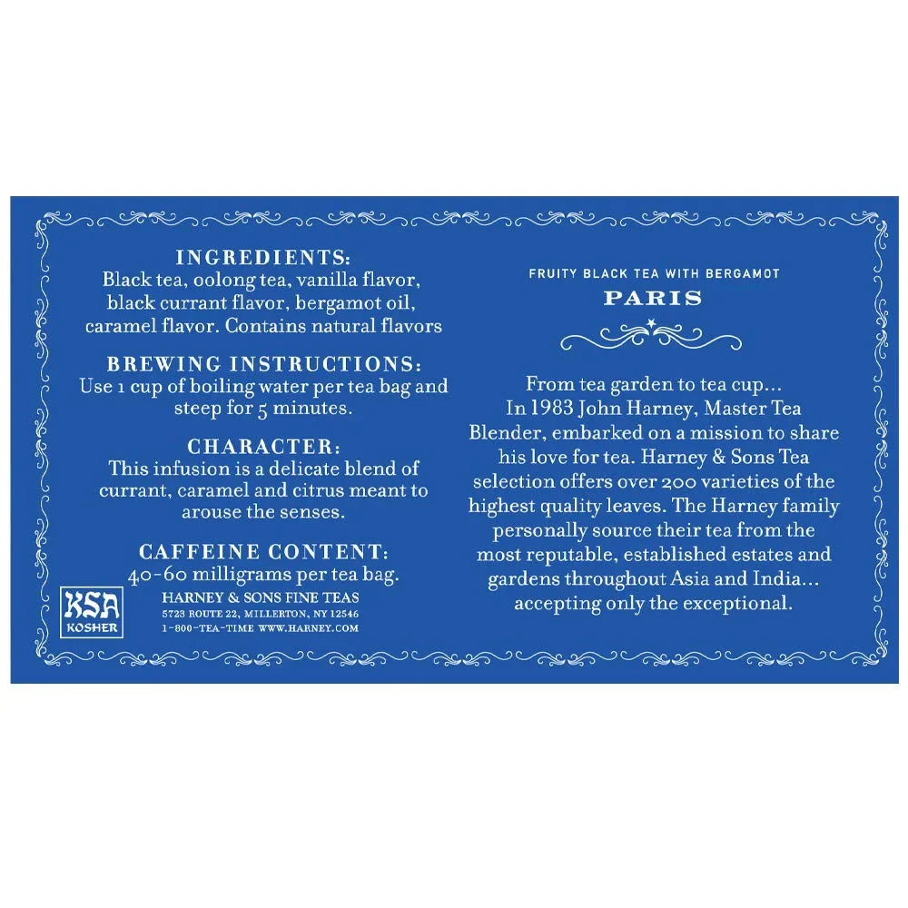Harney & Sons Paris Black Tea | 50 Tea Bags | Fruity Vanilla & Caramel Blend with Hint of Lemony Bergamot (Pack of 2)