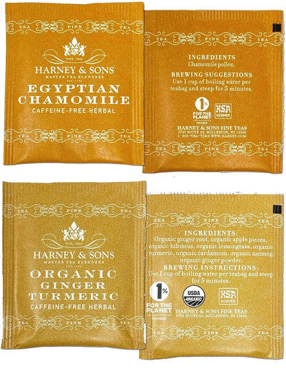 Harney & Sons Assorted Tea Bag Sampler 40 Count – Harney Decaf Tea Bags Variety Packs, Herbal Tea Bundle Caffeine Free Tea