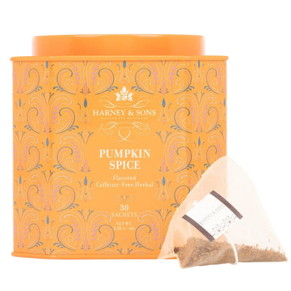Harney & Sons Pumpkin Spice 30ct sachet tin, a Caffeine-Free Pumpkin Spice Blend (Pack of 2)