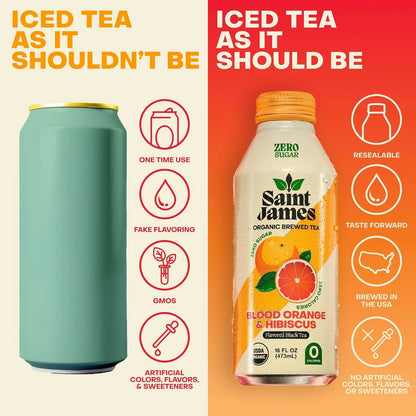 Saint James Iced Tea, Organic Black Tea, Blood Orange, 12 Pack