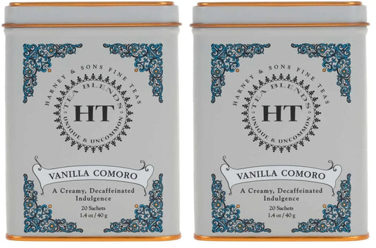 Harney & Sons Tea Decaffeinated, Great Present Idea, Vanilla Comoro, 1.4 oz Tin (20 Sachets) (Pack of 2)