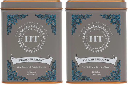 Harney & Sons English Breakfast Tea, Caffeinated, 20ct sachet tin, HT Tea Blends (Pack of 2)