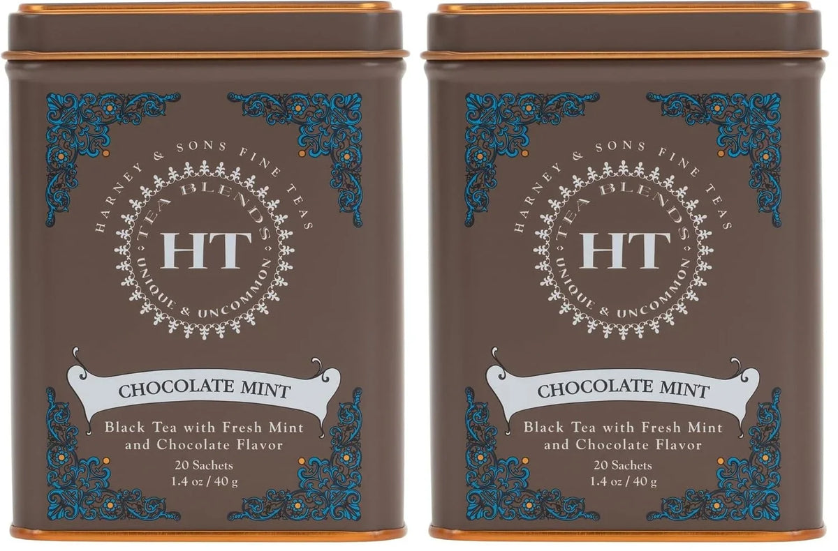 Harney and Sons Chocolate Mint, Flavored Black Tea - 20 Sachets per Tin (Pack of 2)