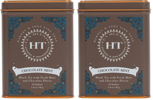 Harney and Sons Chocolate Mint, Flavored Black Tea - 20 Sachets per Tin (Pack of 2)