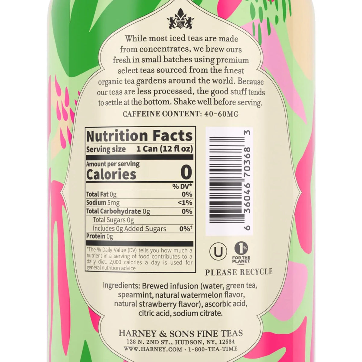 Harney & Sons Watermelon Mint Green Iced Tea, 12 Cans, 12 oz