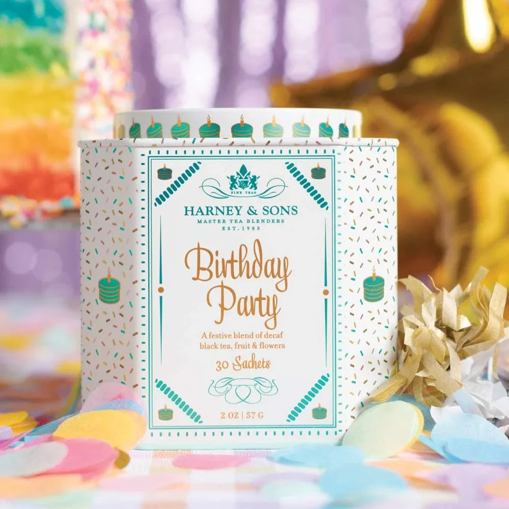 Harney & Sons Birthday Party Decaf Black Tea, 30 Sachets in Tin