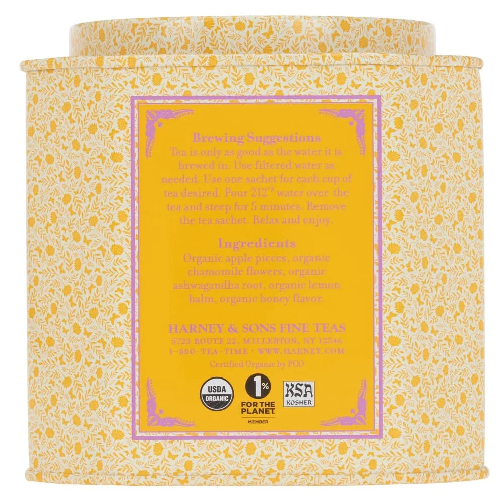 Harney & Sons Organic Honey Chamomile Herbal Tea, 30 Sachets in Tin