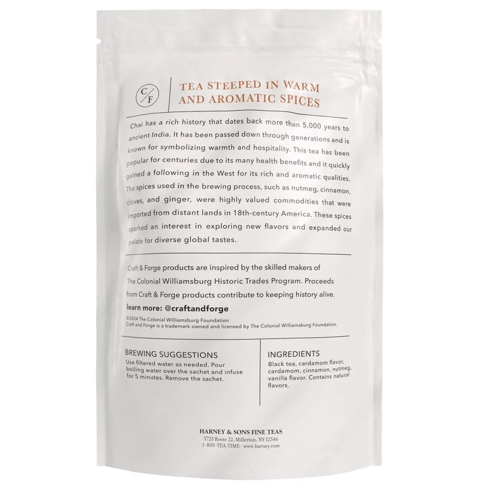 Colonial Williamsburg Craft & Forge Chai Tea, by Harney & Sons, 50ct sachet