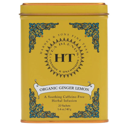 Harney & Sons HT Organic Ginger Lemon Herbal Tea, 20 Sachets in Tin