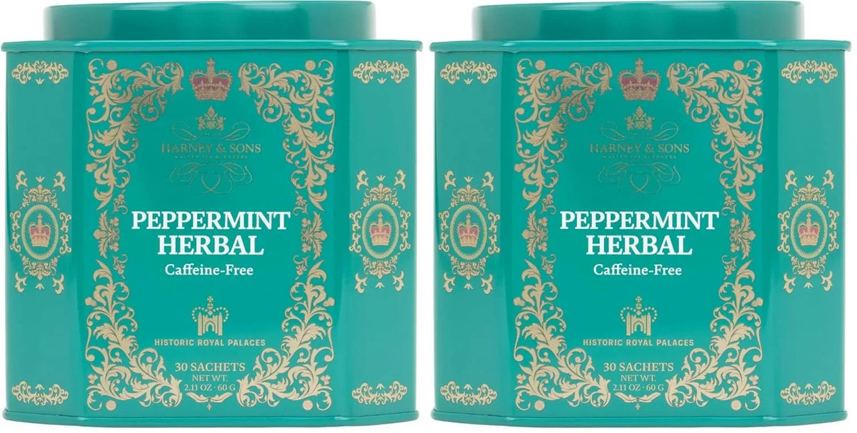Harney & Sons Peppermint Herbal Tea in Sachets, Caffeine-Free Herbal, 30 Sachets (Pack of 2)