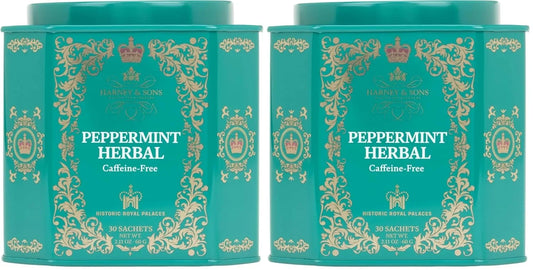 Harney & Sons Peppermint Herbal Tea in Sachets, Caffeine-Free Herbal, 30 Sachets (Pack of 2)