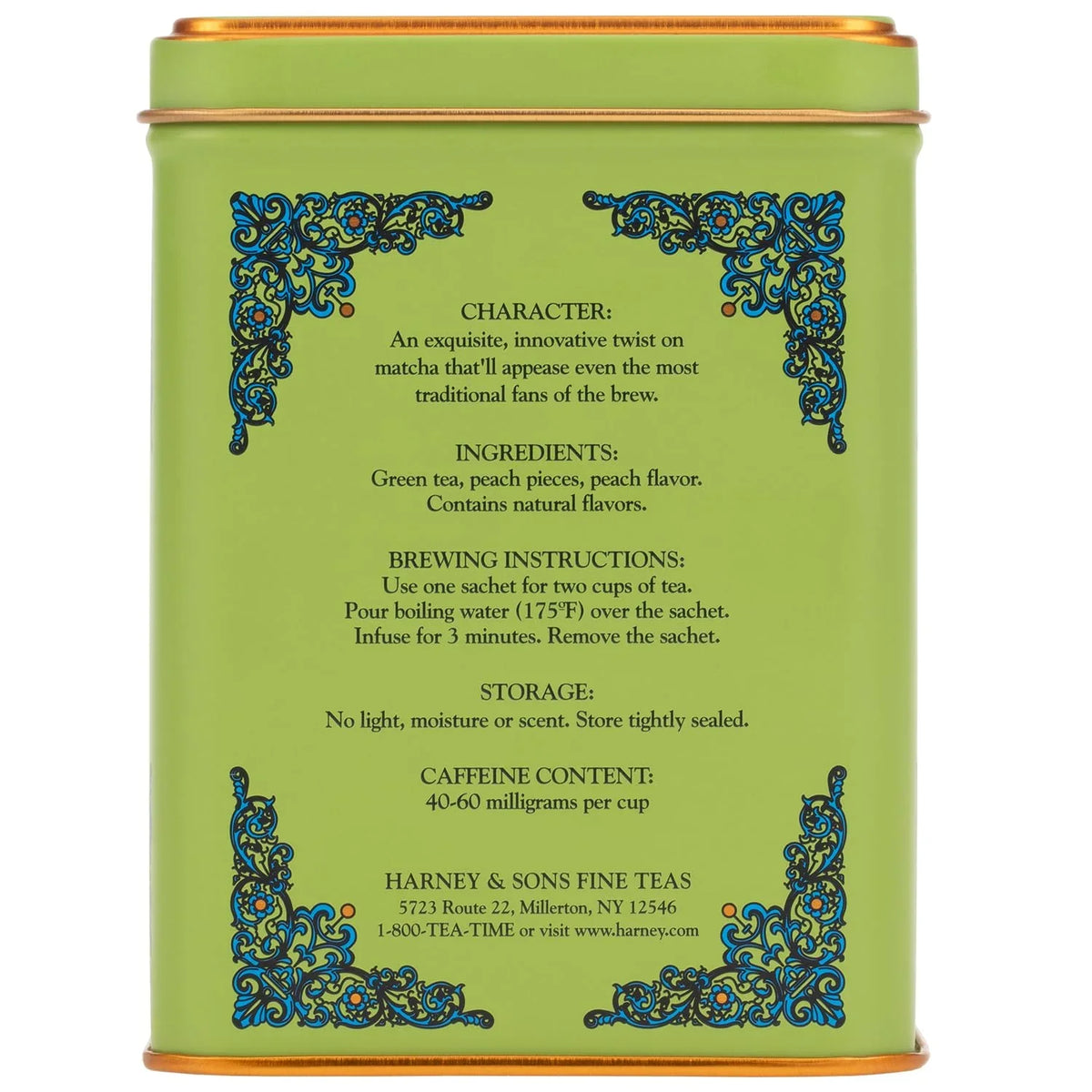 Harney & Sons HT Matcha Peach Green Tea, 20 Pyramid Sachets in Tin