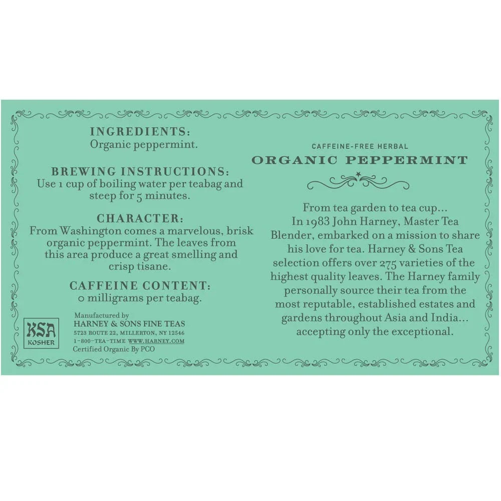 Harney & Sons Organic Peppermint Tea 1.76oz/50g (50 Tea Bags) (Pack of 2)